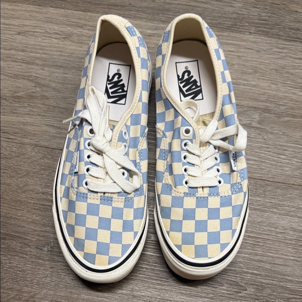 Vans Blue and Cream Checkered Sneakers